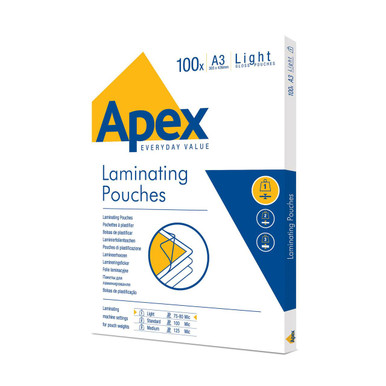 Apex Laminating Pouch A3 Light Duty - 100pk - Laminating Pouches - Laminating Accessories