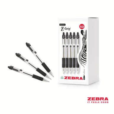 Zebra Z-Grip Retractable Ballpoint Pen Black Ink 50 Pack - Ballpoint Pens - Retractable Pens