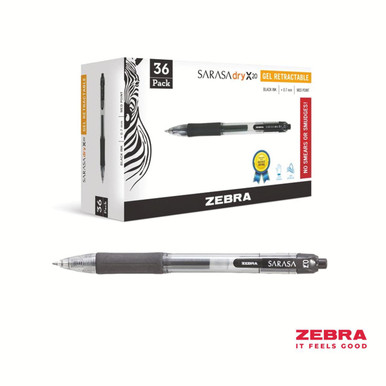 Zebra SARASA Gel Retractable Rollerball 0.7mm Pen Black Ink Pack 36 - Gel Pens - Rollerball Pens