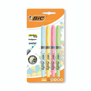 Bic Highlighter Grip Pastel Astd P4 - -