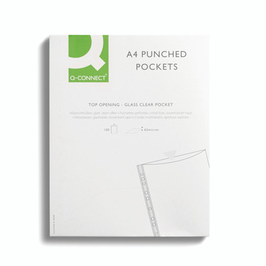 Q-Connect Punched Pocket Glass PK100 - -