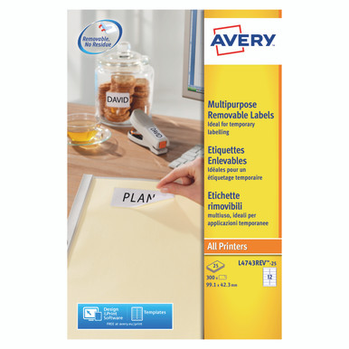 Avery Remv Lsr Lbls WHT 12L/SHT BX25 - -