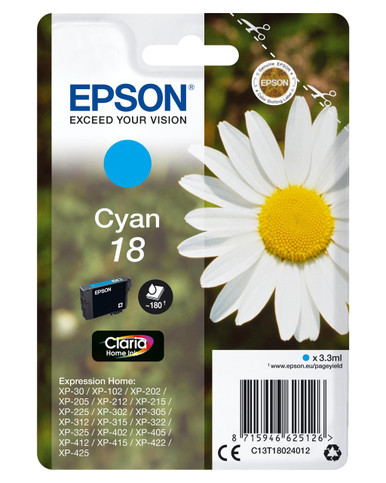 Epson 18 Daisy Cyan Standard Capacity Ink Cartridge 3ml - C13T18024012