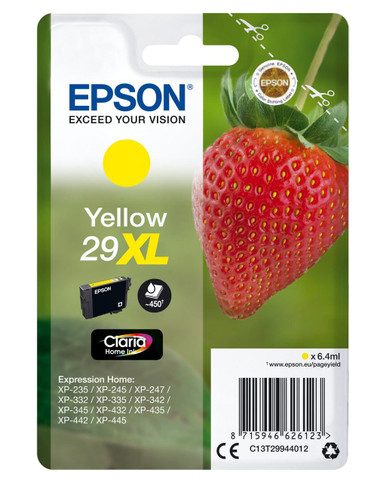 Epson 29XL Strawberry Yellow High Yield Ink Cartridge 6ml - C13T29944012 - Epson XP Expression Home Series Ink Cartridges - Epson Expression Home XP-435 Ink Cartridges