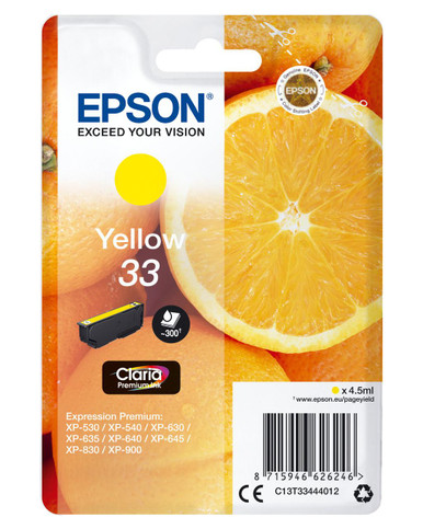 Epson 33 Oranges Yellow Standard Capacity Ink Cartridge 4.5ml - C13T33444012 - MUFC Series - Brother MUFC Cartridges