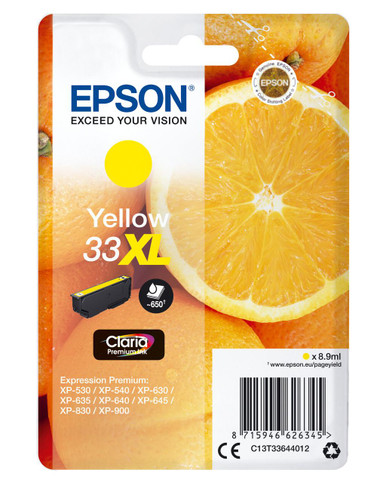 Epson 33XL Oranges Yellow High Yield Ink Cartridge 9ml - C13T33644012 - MUFC Series - Brother MUFC Cartridges