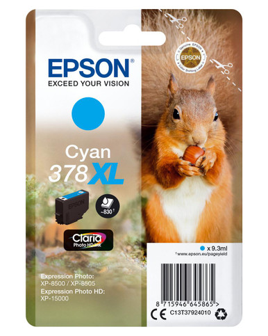 Epson 378XL Squirrel Cyan High Yield Ink Cartridge 9ml - C13T37924010 - Epson XP Series Ink Cartridges - Epson XP-8500 Ink Cartridges