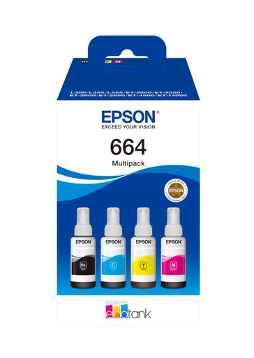 Epson 664 EcoTank 4 Colour Ink Cartridge 70ml Multipack - C13T664640 - Printer Supplies - Home Printing