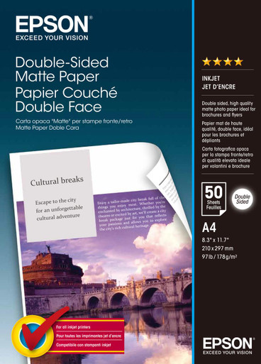 Epson Double Sided Matte Paper - A4 - 50 Sheets - Printing Paper - Heavyweight Paper