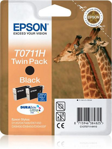 Epson Giraffe Twinpack Black T0711H DURABrite Ultra Ink - Epson Stylus DX Series Ink Cartridges - Epson Stylus DX7450 Ink Cartridges