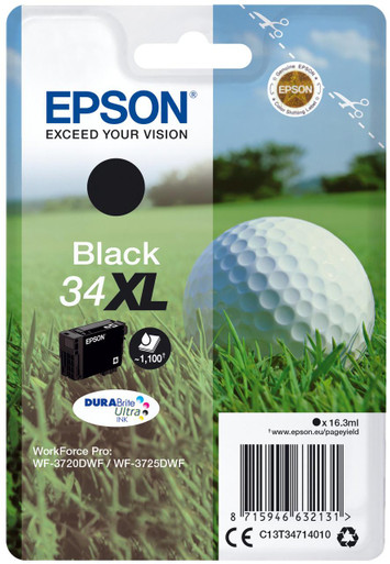 Epson Golf ball Singlepack Black 34XL DURABrite Ultra Ink - Epson WorkForce Pro Series Ink Cartridges - Epson WorkForce Pro WF-3720 Ink Cartridges