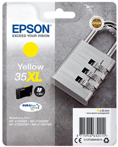 Epson Padlock Singlepack Yellow 35XL DURABrite Ultra Ink - Epson WorkForce Pro Series Ink Cartridges - Epson WorkForce Pro WF-4740DTWF Ink Cartridges