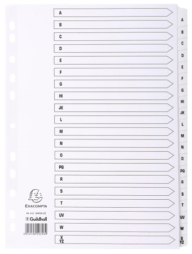 Exacompta Mylar Printed 160 GSM Indices - Indices - Alphabetical