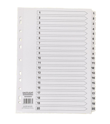 Index White Clear Tabs 1-20 - Document Management - Office Supplies