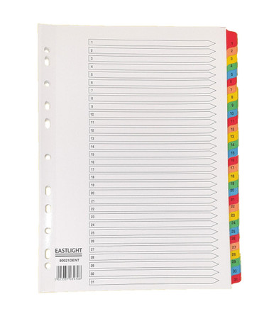 Index White Multicolour Tabs 1-31 - Document Organizers - Index Dividers