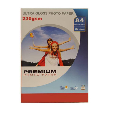 Premium Photo Paper Ultra Gloss 230GSM A4 X20 - Photo Printing - Water Resistant