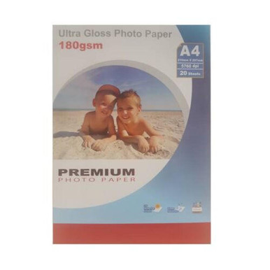 Premium Photo Paper Ultra Gloss 180GSM A4 X20 - UV Protection - Water Resistant