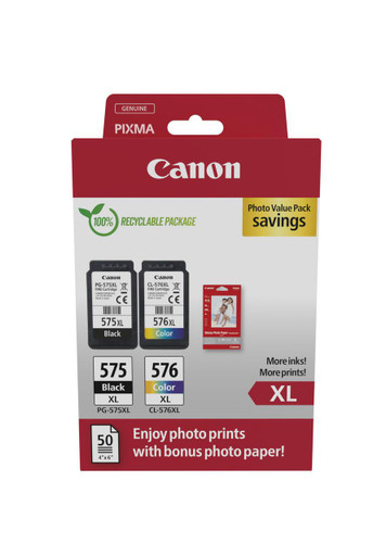 Canon PG575XL-CL576XL High Capacity Black & Tri-Colour Ink Cartridge Multipack - Canon PIXMA TR Series Ink Cartridges - Canon PIXMA TR4750i Printer Cartridges