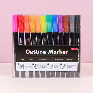 12 Pcs Outline Marker Pack - Markers - Office Supplies