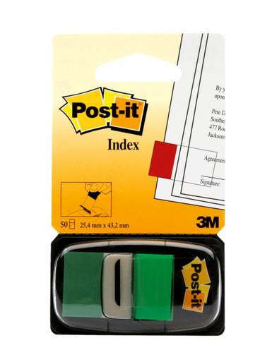 Post-it Index Flags 25mm 50 Tabs GN PK12 - Index Flags - Repositionable Flags