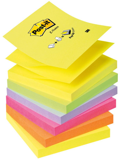 PostIt Z Nts Refill 76x76mm Neon Rai PK6 - Sticky Notes - Note Refills
