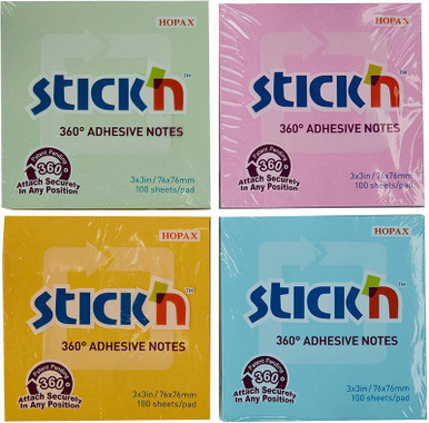 Stickn Repos 360 Notes 76x76mm PK12 - Sticky Notes - Repositionable Notes