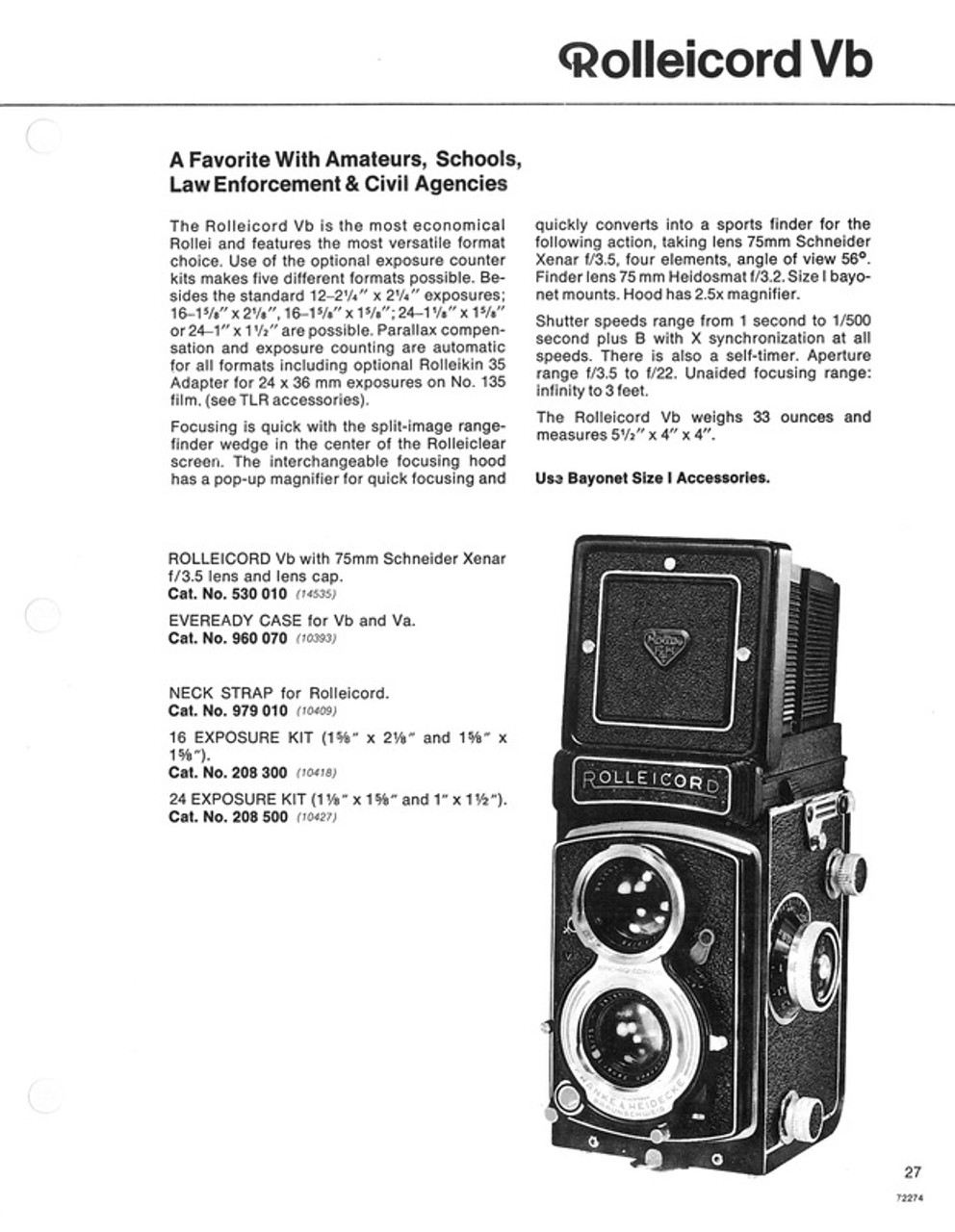 Rolleiflex Twin Lens Reflex Cameras 1976 Sales Sheets - Free Download