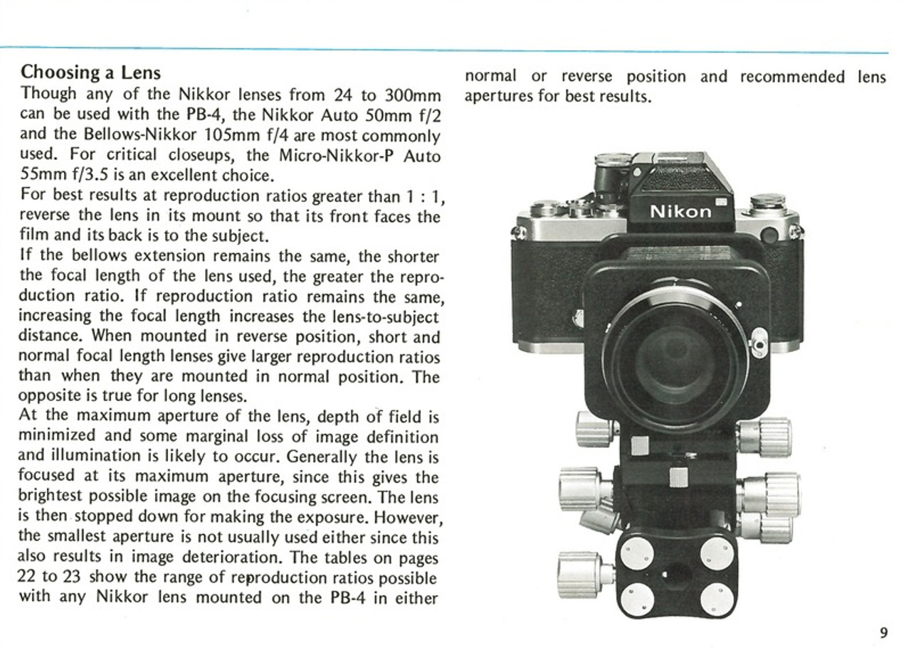 Nikon Bellows Focusing Attachment PB-4 Instruction Manual - Free 