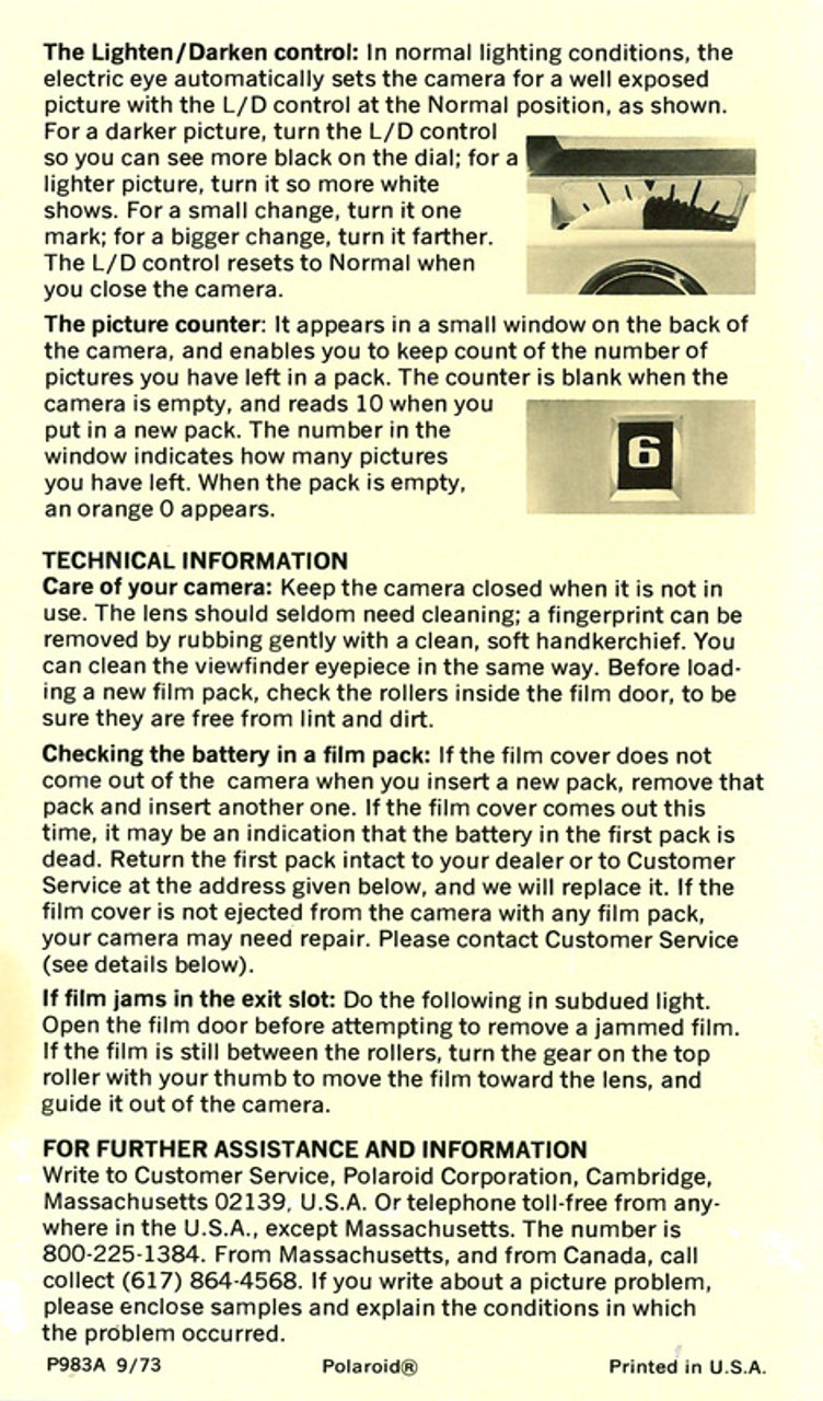 Polaroid SX-70 Land Camera Quick-Start Instructions P983A 9/73 - Free Download