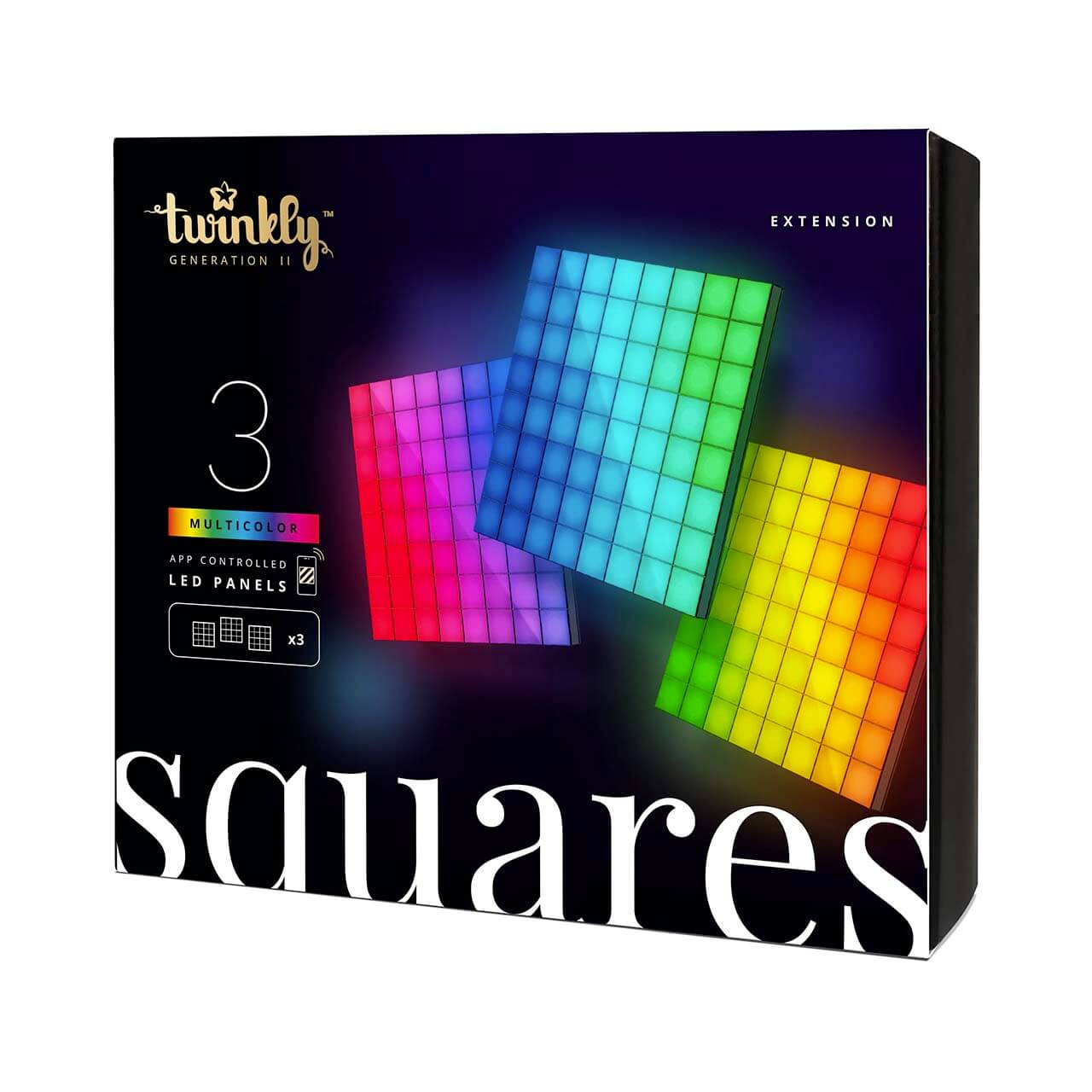 Twinkly LED Squares Extension - 3 Add On - Black Wire - RGB | Holiday LEDS
