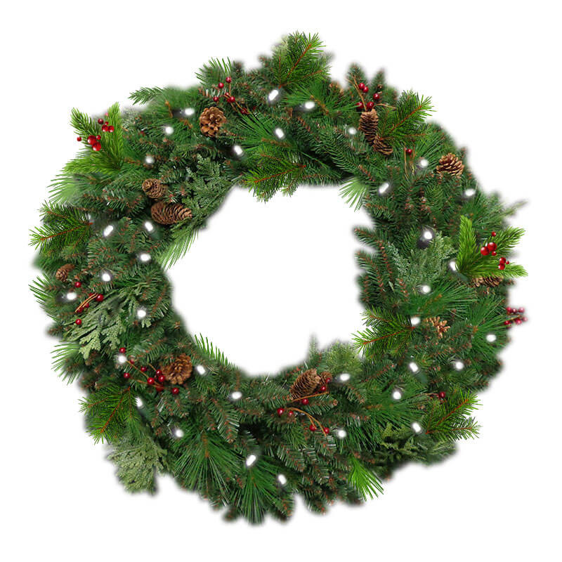 60 in.Pre-Lit Garwood Spruce Wreath with Warm White LED Lights