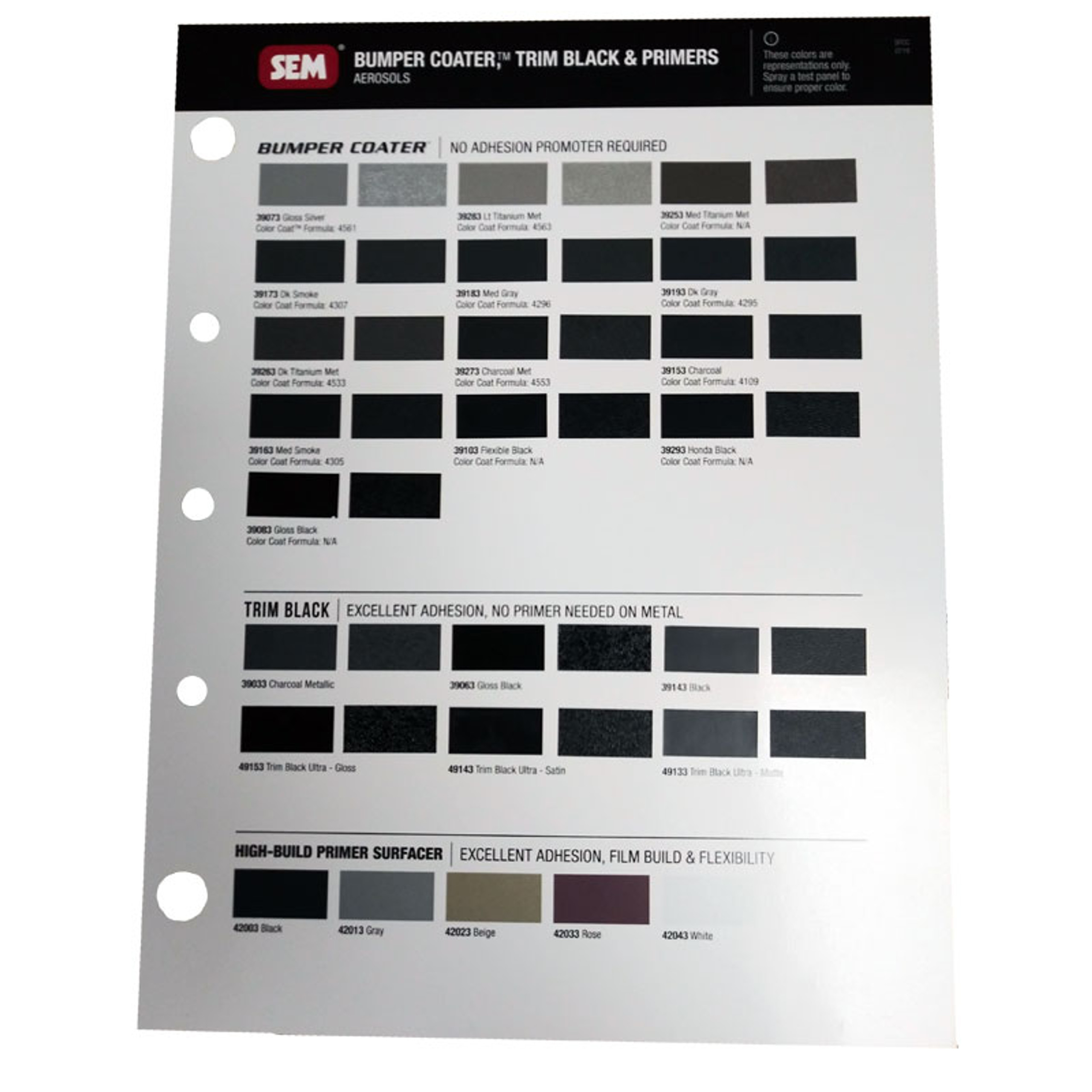 SEM Color Coat Color Chart R & E Paint Supply