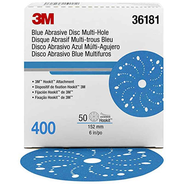 3M 36181 6 inch 400G Blue Multi-Hole Hook-It Disc