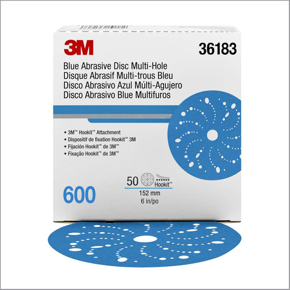 3M 36183, 600 Grit, 6 inch Hookit Multi-Hole Blue Abrasive Discs