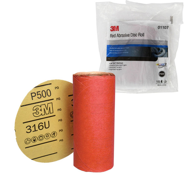 3M 01107, 500 Grit, 6 inch, DA, Stickit Red Sandpaper