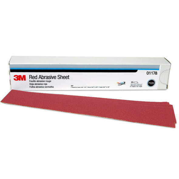 3M 01178, 220 Grit, 2-3/4 inch, Longboard, Hookit Red Sandpaper