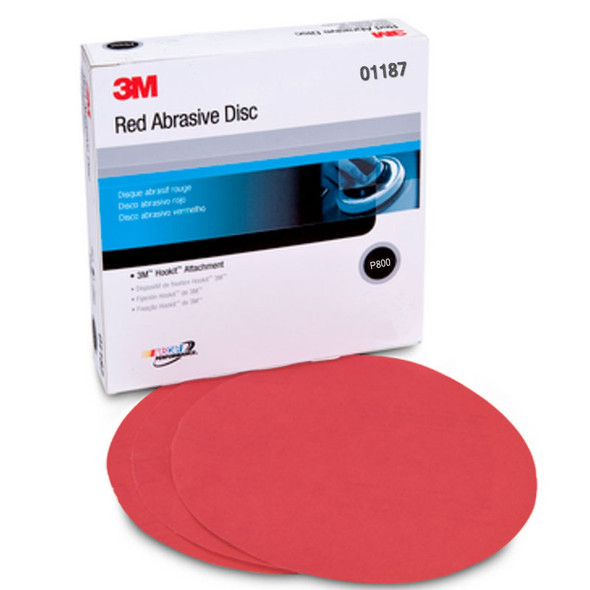 3M 01187, 800 Grit, 6 inch, DA, Hookit Red Sandpaper