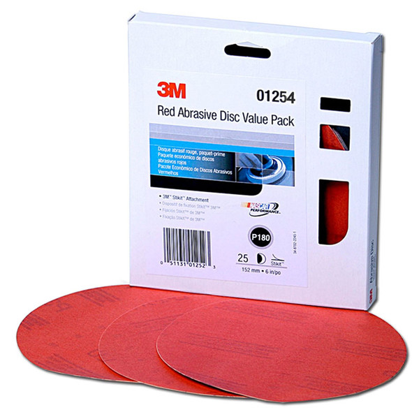 3M 01254, 180 Grit, 6 inch, Value Pack, DA, Stickit Red Sandpaper