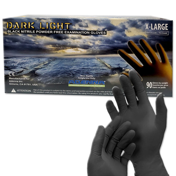 Dark Light Black 9mil Nitrile Powder Free Exam Gloves by Adenna