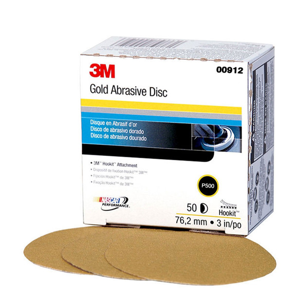 3M 00912, 500 Grit, 3 inch Hookit Gold Sand Paper