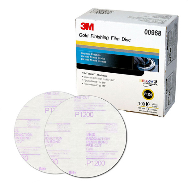 3M 00968, 1200 Grit, 6 inch, Hookit Gold Finishing Film Discs