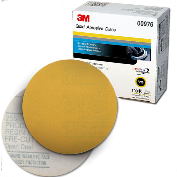 3M 00976, 280 Grit, 6 inch, Hookit Gold Abrasive Discs