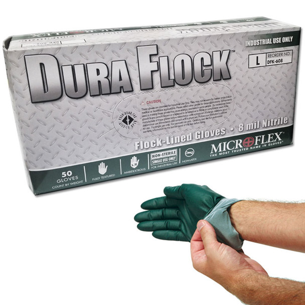 MIC DFK608-L, Duraflock, Flock Lined Nitrile Gloves