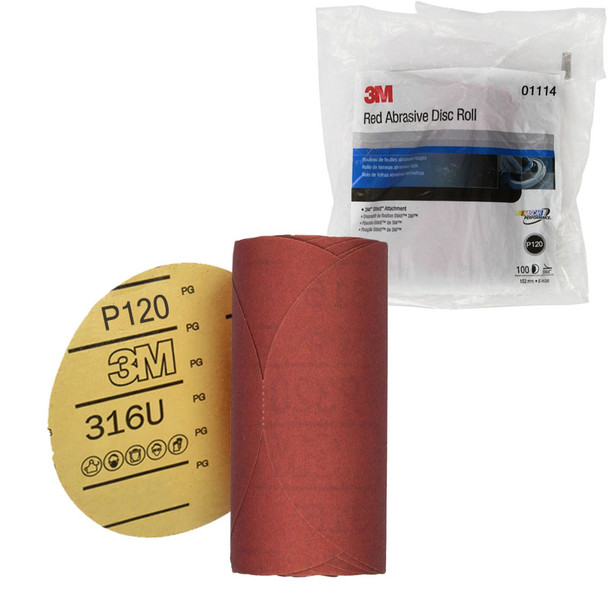 3M 01114, 120 Grit, 6 inch, DA, Stickit Red Sandpaper