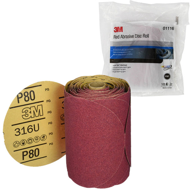 3M 01116, 80 Grit, 6 inch, DA, Stickit Red Sandpaper