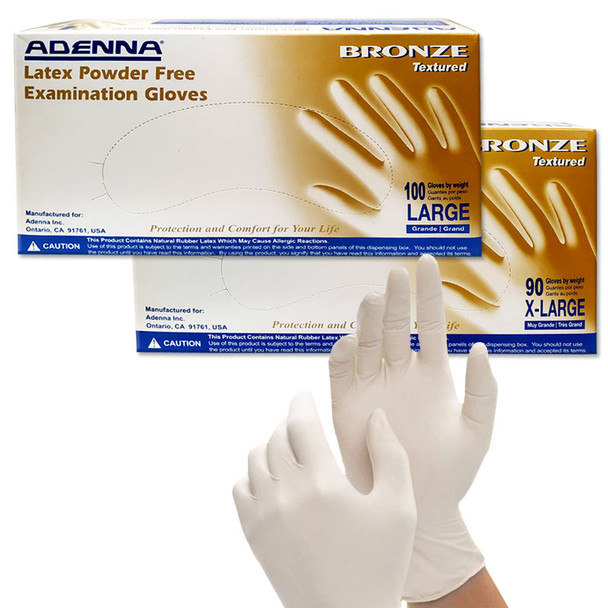 Bronze Textured 5.5mil Latex Exam Gloves Powder Free by Adenna