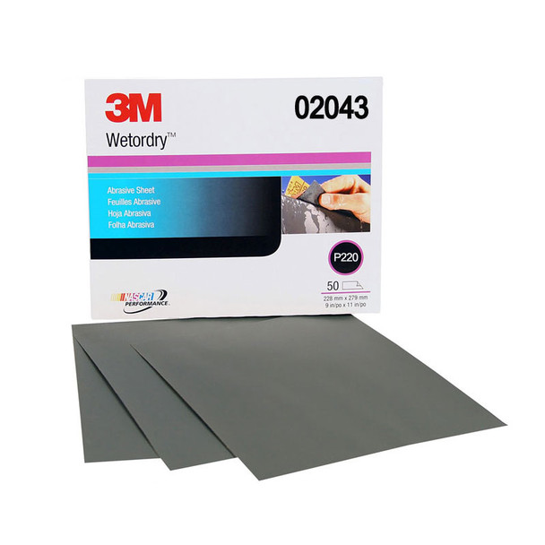 3M 02043, P220 Grit, Wet or Dry Sandpaper