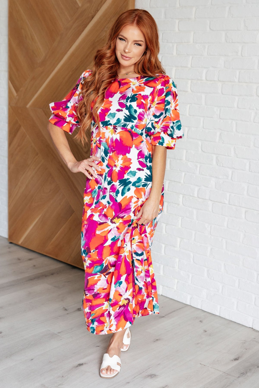 cotton floral midi dress for women Women Floral Print Puff Sleeve Pure Cotton Fit & Flare Midi Dress – Rain &  Rainbow