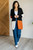 Color Block Open Front Cardigan: Black/Rust