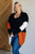 Color Block Open Front Cardigan: Black/Rust